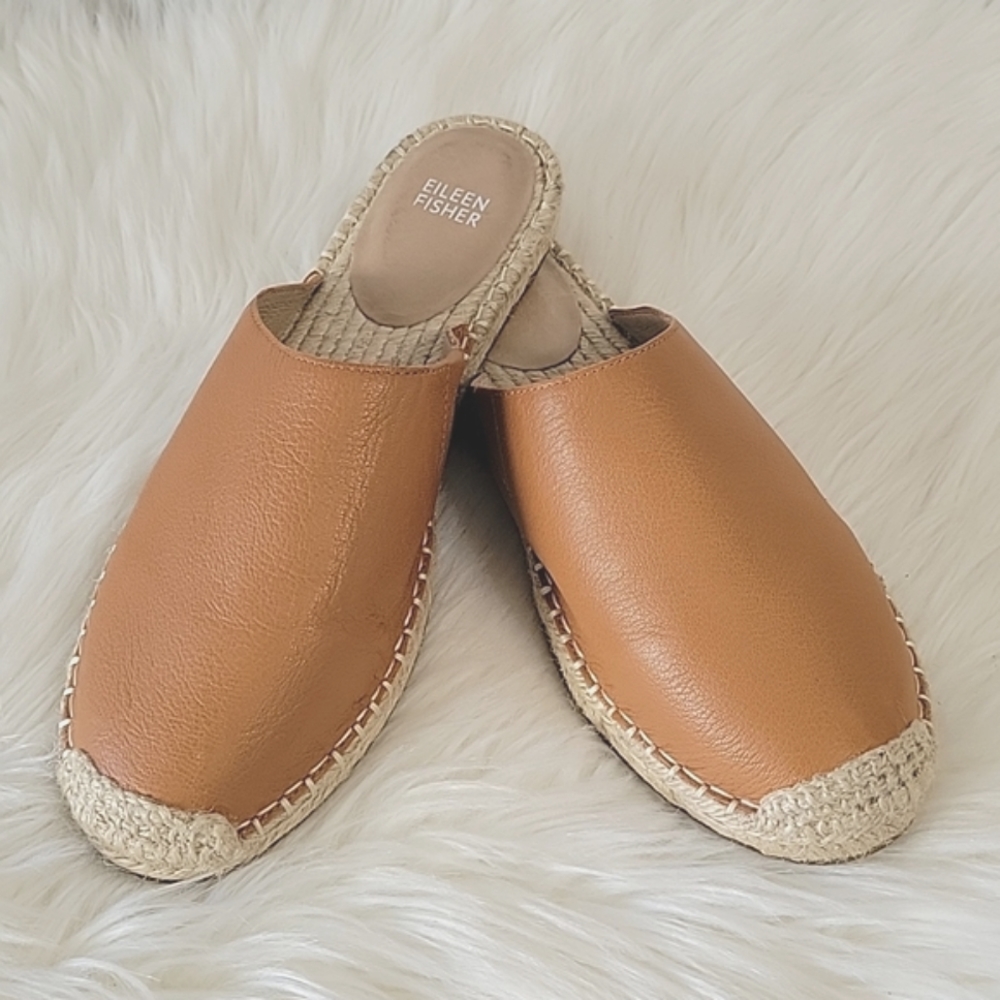 Eileen Fisher Kai tumbled leather espadrille slide sandal size 10